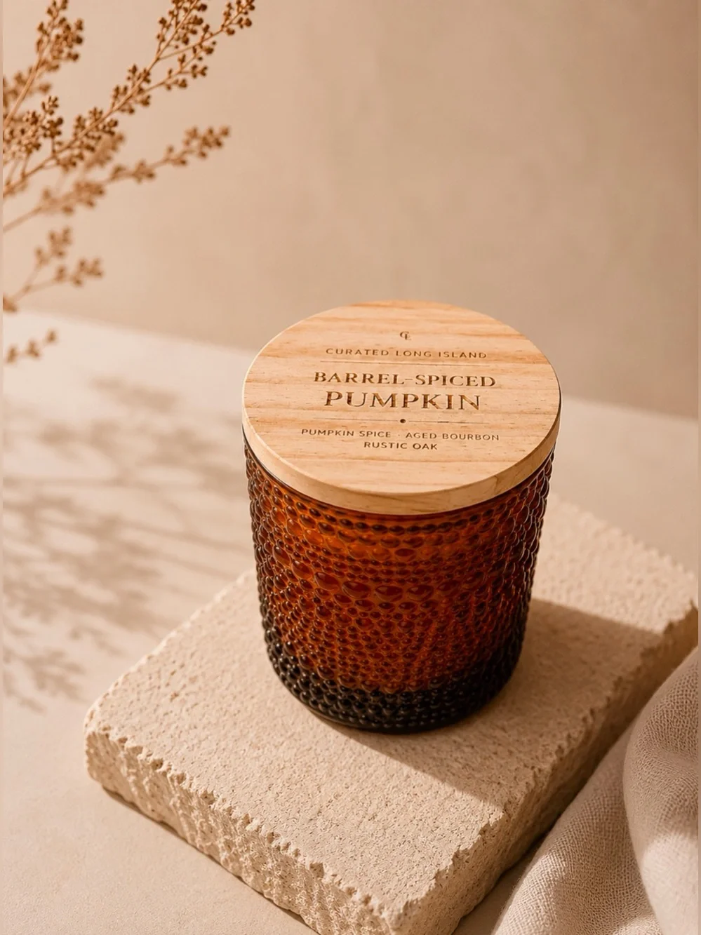 Barrel-Spiced Pumpkin Soy Candle | 12 oz Amber Glass Bourbon Oak Scent